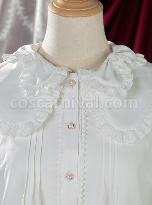 Phalaenopsis Series Ruffled Doll Collar Classic Lolita Long Sleeve Fleece White Shirt coscarnival