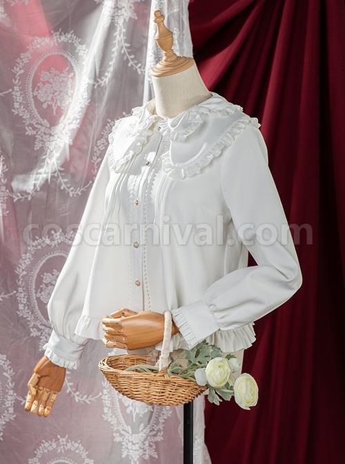 Phalaenopsis Series Ruffled Doll Collar Classic Lolita Long Sleeve Fleece White Shirt coscarnival