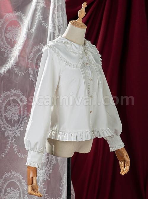 Phalaenopsis Series Ruffled Doll Collar Classic Lolita Long Sleeve Fleece White Shirt coscarnival