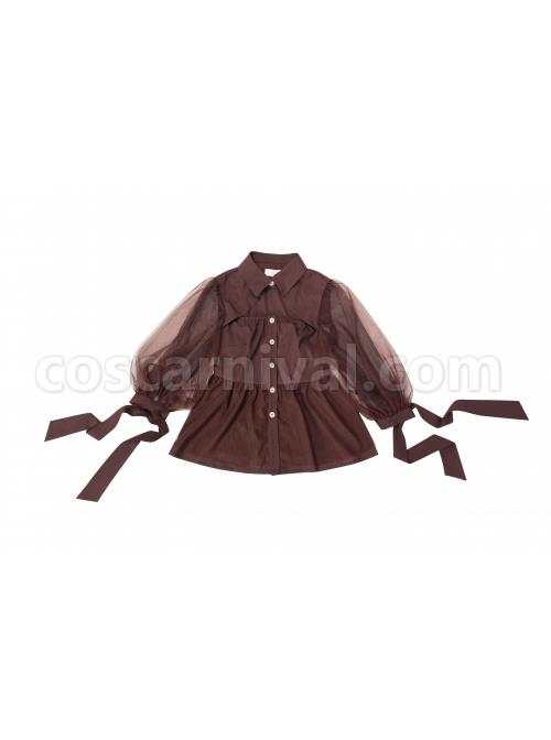 Pharmacist Series Hollow Out Front Chest Brown Lapel Sweet Lolita Half Sleeve Shirt coscarnival