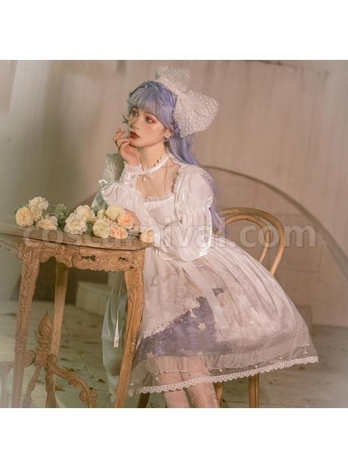 Pick-The-Stars-Series-OP-Elegant-Printing-Classic-Lolita-Dreamy-White-Long-Sleeve-Dress-coscarnival-549