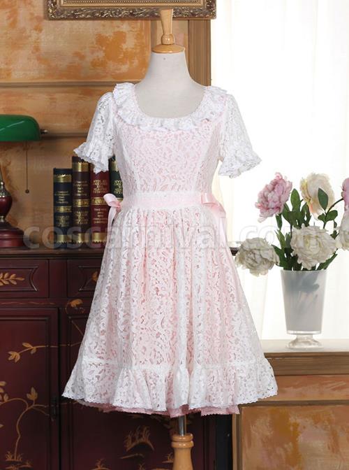 Pink-Cotton-Short-Sleeves-White-Lace-Classic-Lolita-Dress-coscarnival-726