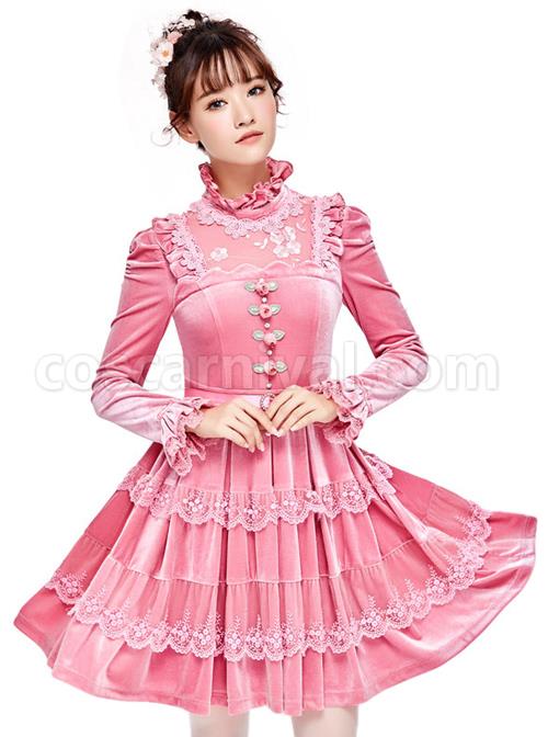 Pink-Thickened-Flounce-Classic-Lolita-Long-Sleeve-Dress-coscarnival-4467