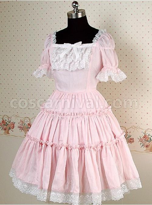 Pink-and-white-Short-Puff-Sleeves-Square-Collar-Bow-Lolita-Dress-coscarnival-711