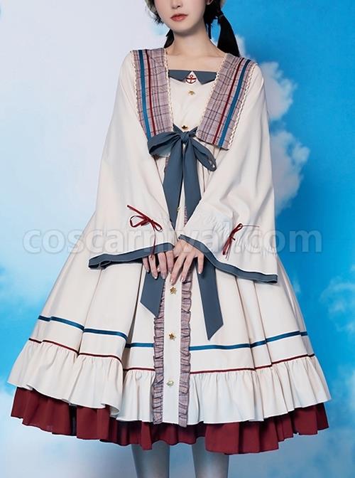 Plaid-Collar-Star-Button-Decoration-Drawstring-Cuffs-Elegant-Autumn-Winter-Classic-Lolita-Long-Sleeved-Dress-coscarnival-1569