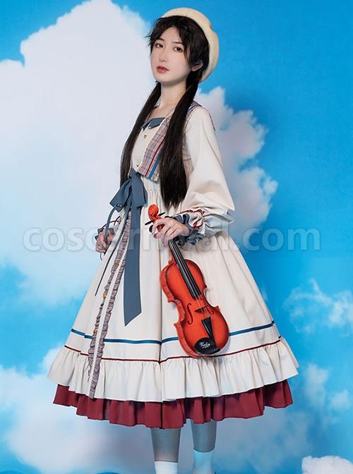 Plaid-Collar-Star-Button-Decoration-Drawstring-Cuffs-Elegant-Autumn-Winter-Classic-Lolita-Long-Sleeved-Dress-coscarnival-1588