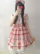 Plaid Strawberry Picnic Rabbit Series Sweet Lolita Sling Dress, side view