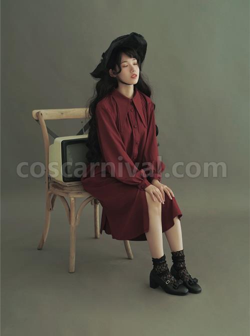 Pointed-Collar-Retro-Puff-Sleeves-Long-Shirt-Dress-coscarnival-976