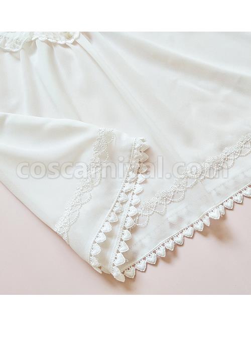 Pointed Collar White Chiffon Sweet Lolita Puff Sleeve Short Sleeve Shirt coscarnival