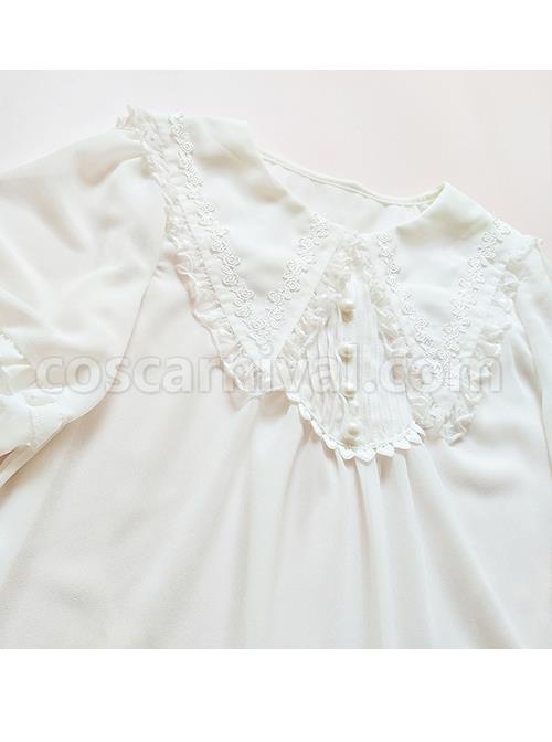 Pointed Collar White Chiffon Sweet Lolita Puff Sleeve Short Sleeve Shirt coscarnival