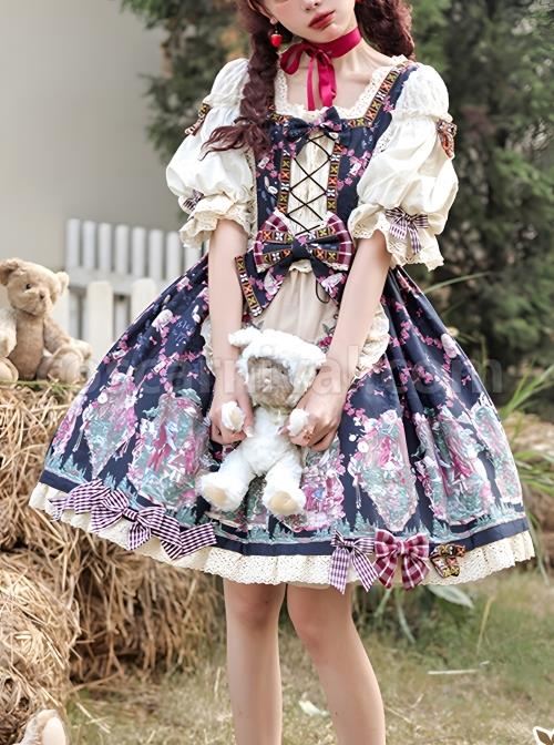 Printed-Little-Red-Riding-Hood-Series-Elegant-Square-Neck-Bubble-Lantern-Sleeve-Detachable-Lace-Embroidery-Apron-Classic-Lolita-Short-Sleeved-Dress-coscarnival-2365