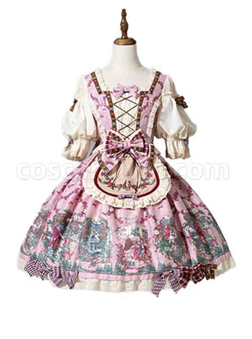 Printed-Little-Red-Riding-Hood-Series-Elegant-Square-Neck-Bubble-Lantern-Sleeve-Detachable-Lace-Embroidery-Apron-Classic-Lolita-Short-Sleeved-Dress-coscarnival-2370