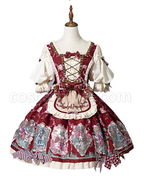 Printed-Little-Red-Riding-Hood-Series-Elegant-Square-Neck-Bubble-Lantern-Sleeve-Detachable-Lace-Embroidery-Apron-Classic-Lolita-Short-Sleeved-Dress-coscarnival-2375