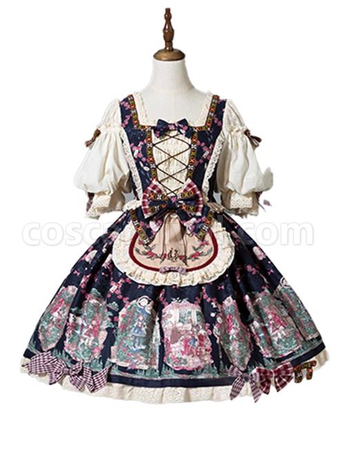 Printed-Little-Red-Riding-Hood-Series-Elegant-Square-Neck-Bubble-Lantern-Sleeve-Detachable-Lace-Embroidery-Apron-Classic-Lolita-Short-Sleeved-Dress-coscarnival-2386