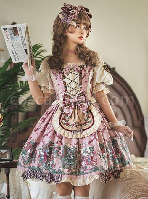 Printed-Little-Red-Riding-Hood-Series-Elegant-Square-Neck-Bubble-Lantern-Sleeve-Detachable-Lace-Embroidery-Apron-Classic-Lolita-Short-Sleeved-Dress-coscarnival-2391