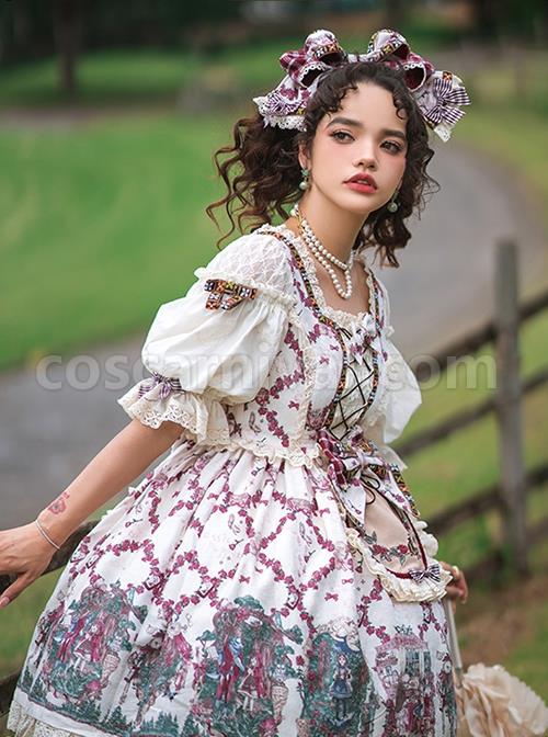 Printed-Little-Red-Riding-Hood-Series-Elegant-Square-Neck-Bubble-Lantern-Sleeve-Detachable-Lace-Embroidery-Apron-Classic-Lolita-Short-Sleeved-Dress-coscarnival-2409