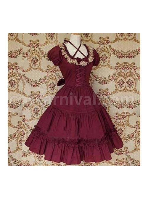 Puff-Short-Sleeves-Bow-Lace-Classic-Lolita-Dress-coscarnival-980