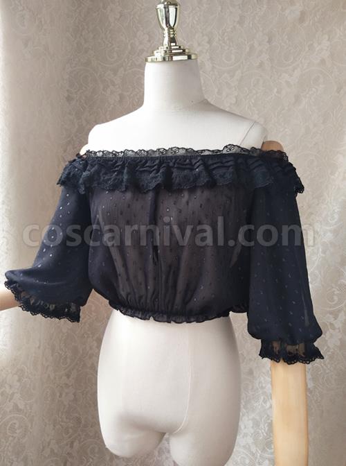 Pure Color Chiffon Classic Lolita Half Sleeve Shirt coscarnival