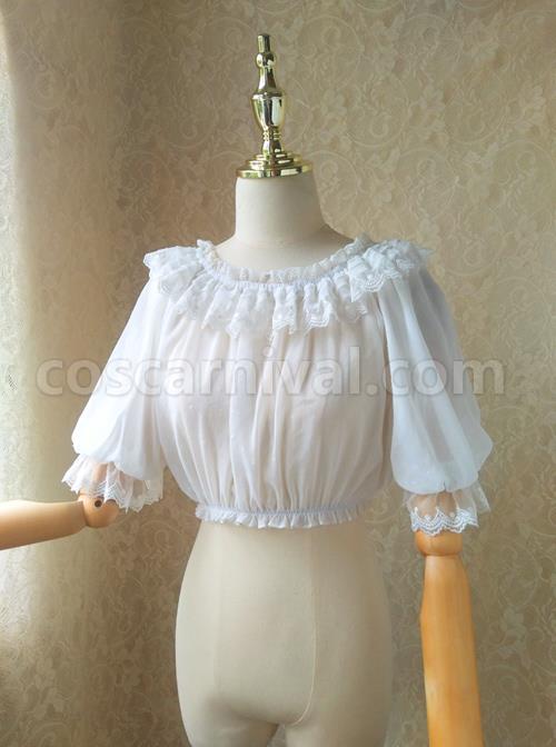 Pure Color Chiffon Classic Lolita Half Sleeve Shirt coscarnival