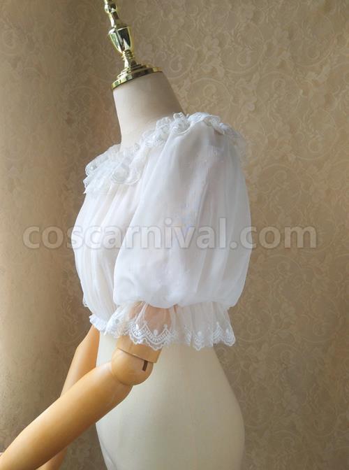 Pure Color Chiffon Classic Lolita Half Sleeve Shirt coscarnival