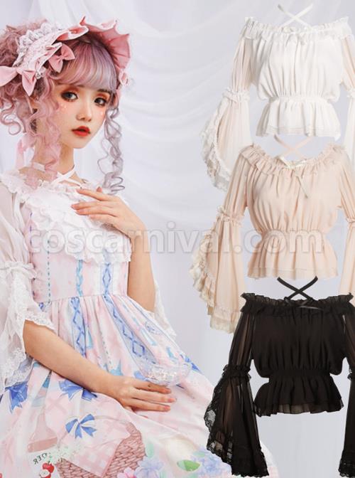 Pure Color Chiffon Lace Classic Lolita Trumpet Sleeve Shirt coscarnival