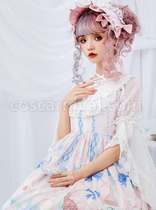 Pure Color Chiffon Lace Classic Lolita Trumpet Sleeve Shirt coscarnival