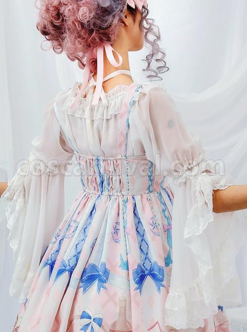Pure Color Chiffon Lace Classic Lolita Trumpet Sleeve Shirt coscarnival
