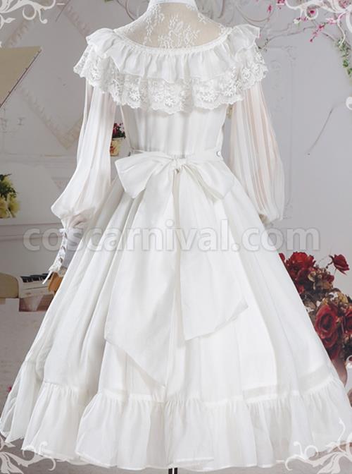 Pure Color Lace Gothic Lolita Long Sleeve Dress coscarnival