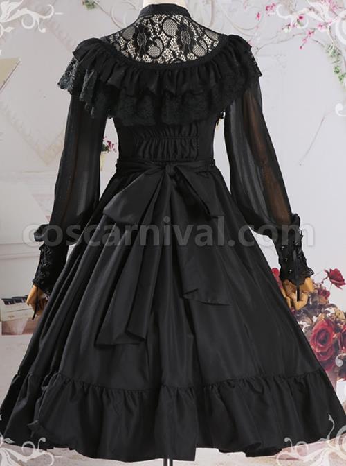 Pure Color Lace Gothic Lolita Long Sleeve Dress coscarnival