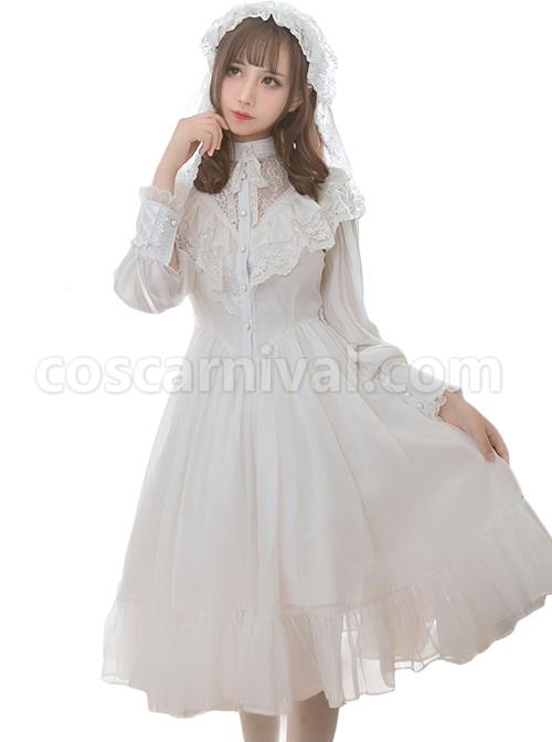 Pure Color Lace Gothic Lolita Long Sleeve Dress coscarnival