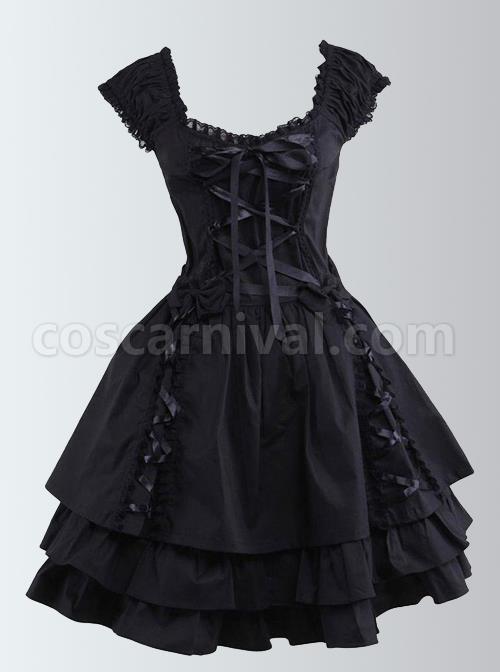 Pure Cotton Black And Lace Gothic Lolita Sleeveless Dress coscarnival