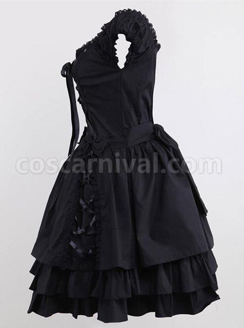Pure Cotton Black And Lace Gothic Lolita Sleeveless Dress coscarnival