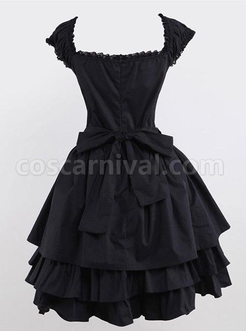 Pure Cotton Black And Lace Gothic Lolita Sleeveless Dress coscarnival