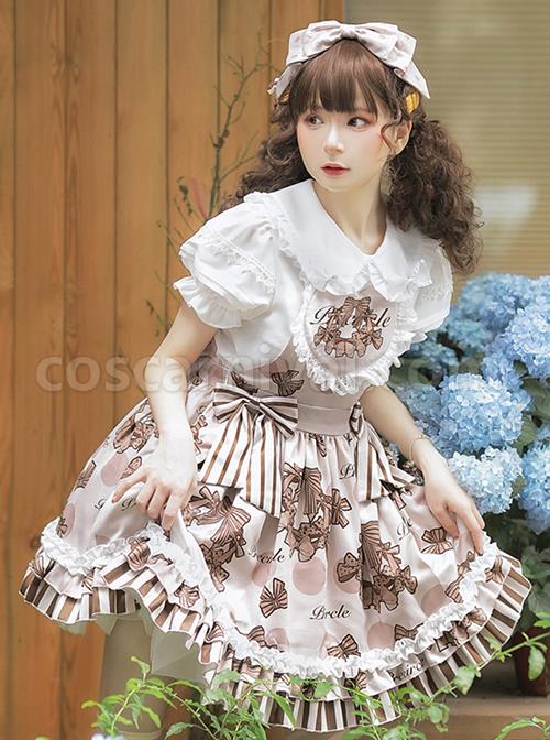 Pure White Pleated Sweet Doll Neckline Lantern Sleeve Decoration Sweet Lolita Blouse coscarnival