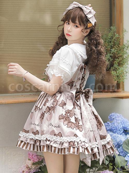 Pure White Pleated Sweet Doll Neckline Lantern Sleeve Decoration Sweet Lolita Blouse coscarnival