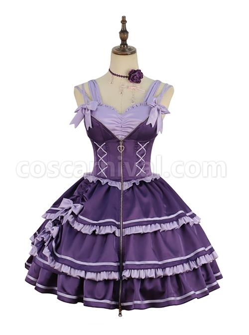 Purple-Sexy-Metal-Zipper-Design-Three-Layer-Pleated-Hem-Bow-Knots-Decoration-JSK-Classic-Lolita-Dress-Set-coscarnival-4963