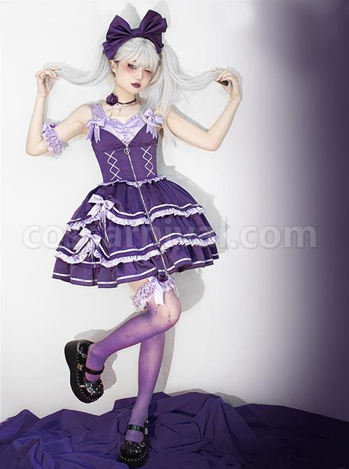Purple-Sexy-Metal-Zipper-Design-Three-Layer-Pleated-Hem-Bow-Knots-Decoration-JSK-Classic-Lolita-Dress-Set-coscarnival-4979