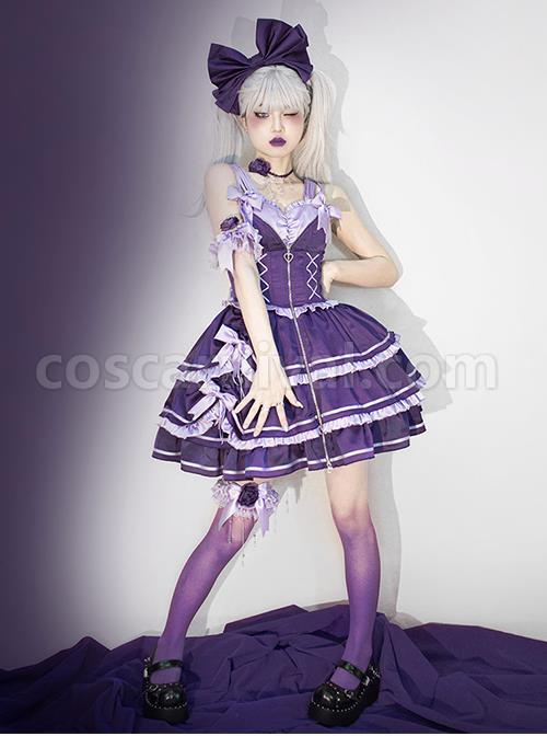 Purple-Sexy-Metal-Zipper-Design-Three-Layer-Pleated-Hem-Bow-Knots-Decoration-JSK-Classic-Lolita-Dress-Set-coscarnival-4986