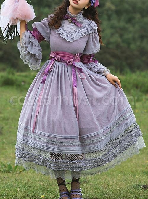 Purple-Stand-Up-Collar-Lantern-Sleeves-Grid-Hollow-Lace-Polka-Dot-Hem-Design-Classic-Lolita-Long-Sleeved-Dress-coscarnival-2334