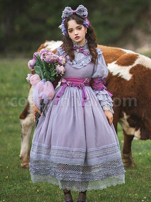 Purple-Stand-Up-Collar-Lantern-Sleeves-Grid-Hollow-Lace-Polka-Dot-Hem-Design-Classic-Lolita-Long-Sleeved-Dress-coscarnival-2350