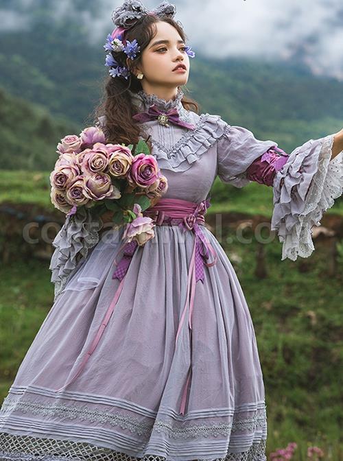 Purple-Stand-Up-Collar-Lantern-Sleeves-Grid-Hollow-Lace-Polka-Dot-Hem-Design-Classic-Lolita-Long-Sleeved-Dress-coscarnival-2357
