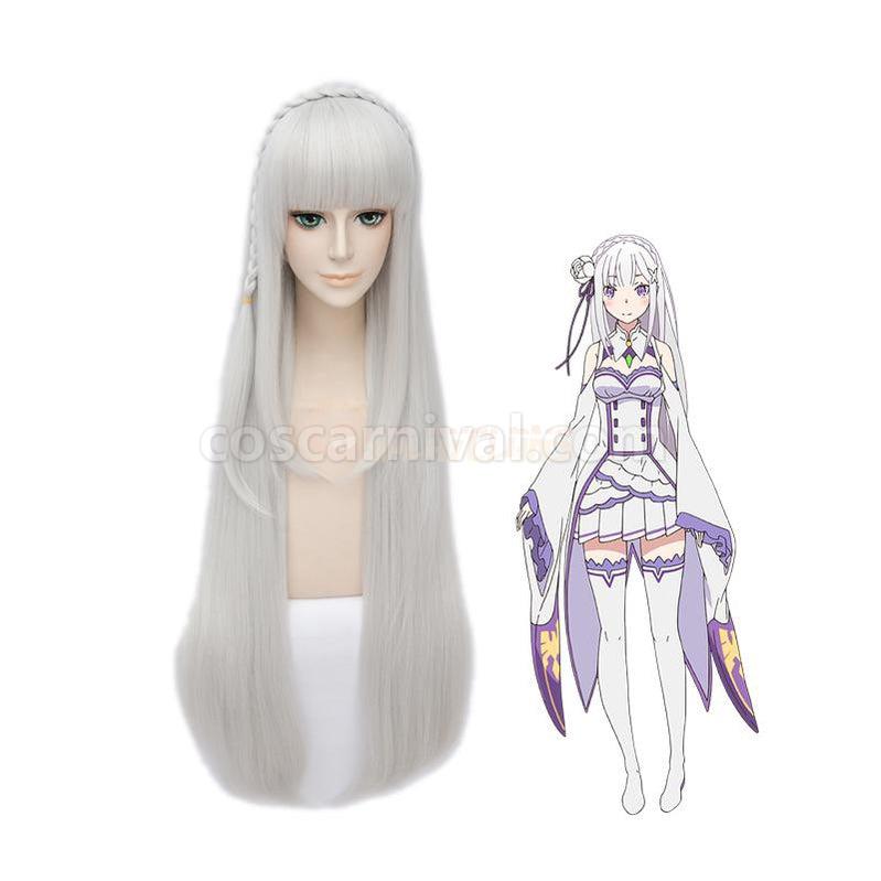 ReZero Starting Life in Another World Emilia Long Straight Silver Cosplay Wigs coscarnival011119000