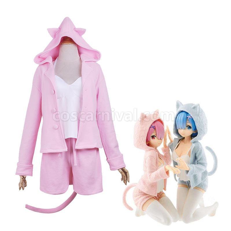ReZero Starting Life in Another World Rem and Ram Cat Pajamas Cosplay Costume coscarnival011118061