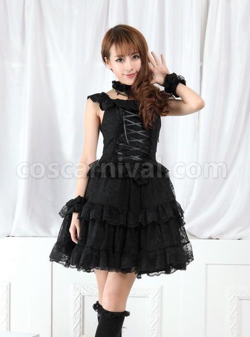 Red And Black Lace Gothic Lolita Sleeveless Dress coscarnival