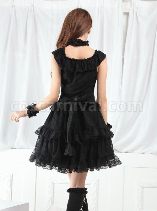 Red And Black Lace Gothic Lolita Sleeveless Dress coscarnival