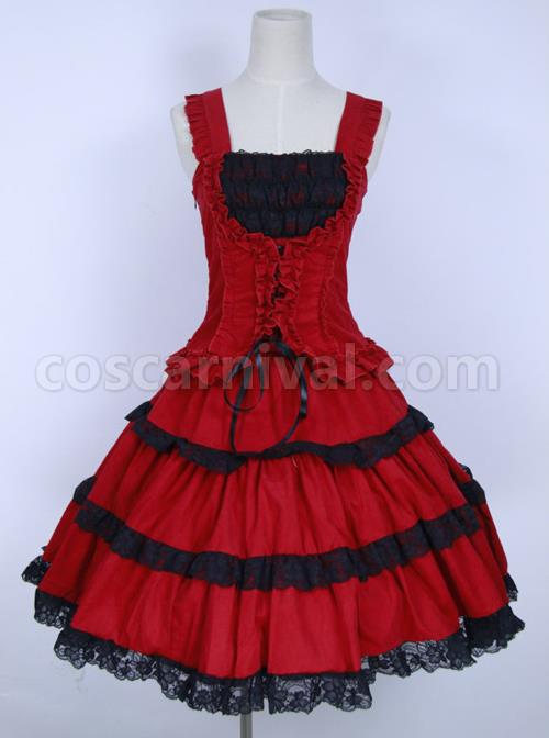 Red Corduroy Gothic Lolita Sling Dress coscarnival