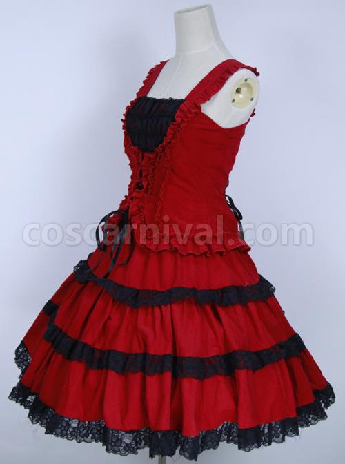 Red Corduroy Gothic Lolita Sling Dress coscarnival