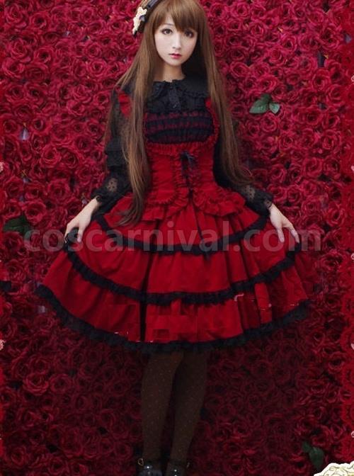 Red Corduroy Gothic Lolita Sling Dress coscarnival