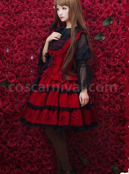 Red Corduroy Gothic Lolita Sling Dress coscarnival
