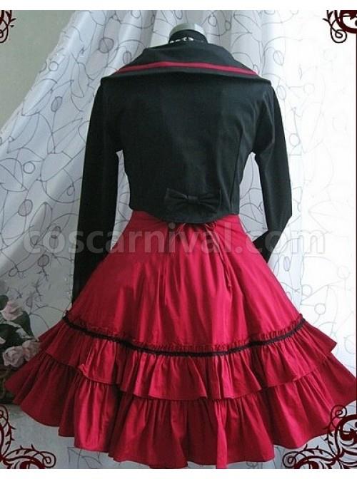 Red Long Sleeves Bow Preppy Style Cotton Sweet Lolita Dress With Cape coscarnival